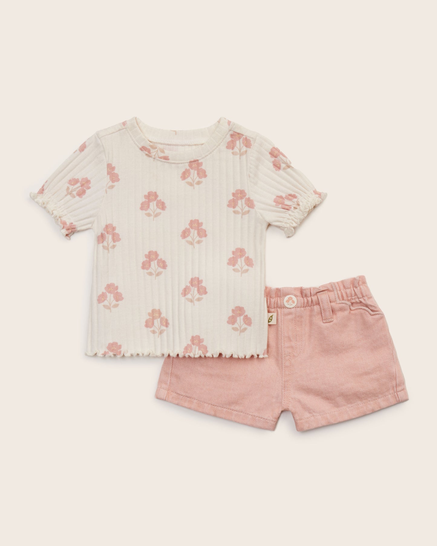 2-Piece Floral Top and Denim Short Set