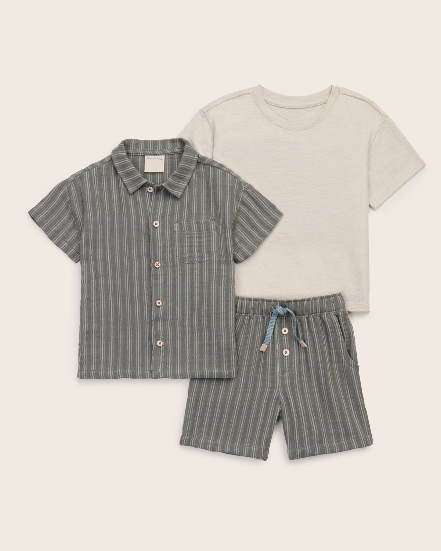 3-Piece Organic Cotton Button Down Shirt and Short Set