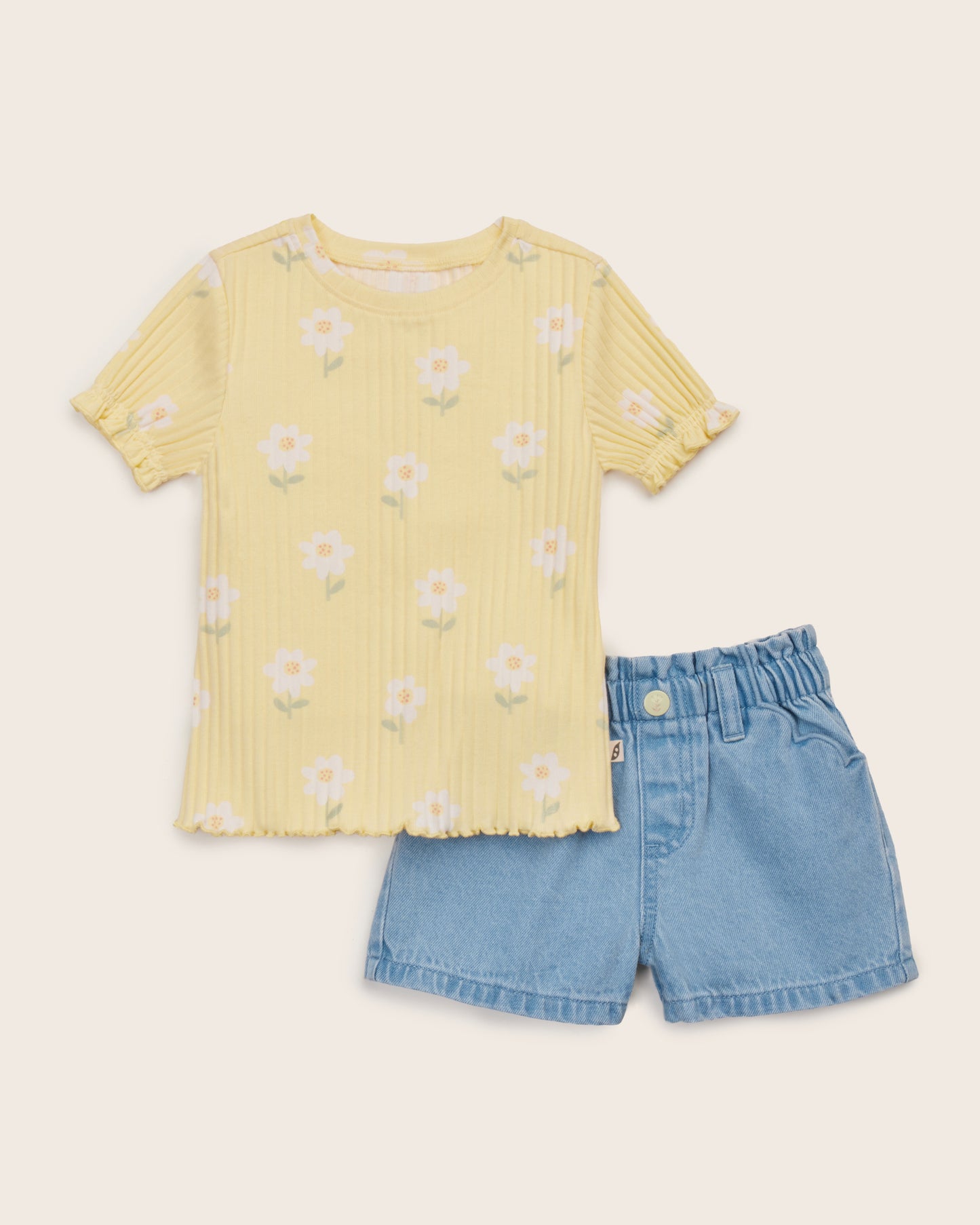 2-Piece Floral Top and Denim Short Set