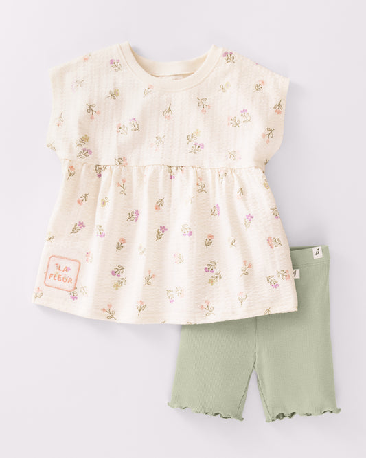 Baby & Toddler 2-Piece Organic Cotton Short Sleeve Peplum Top and Biker Short Set