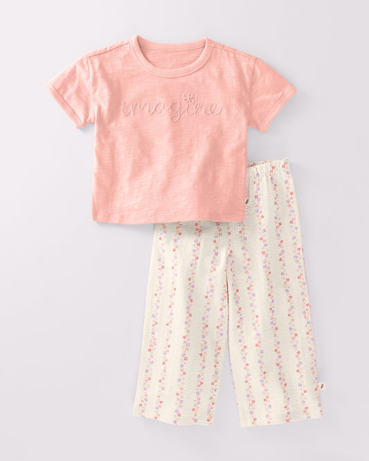 Baby & Toddler 2-Piece Short Sleeve Top and Jacquard Printed Pant Set