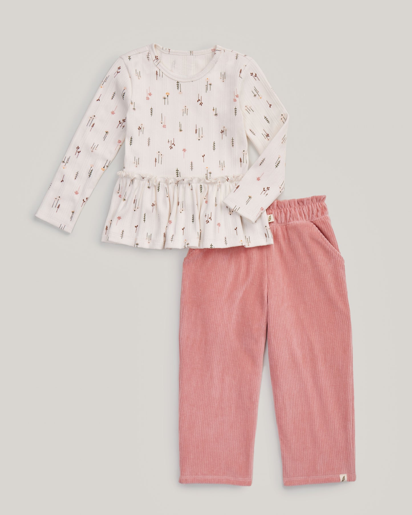 2-Piece Organic Cotton Peplum Long Sleeve Top and Corduroy Pants