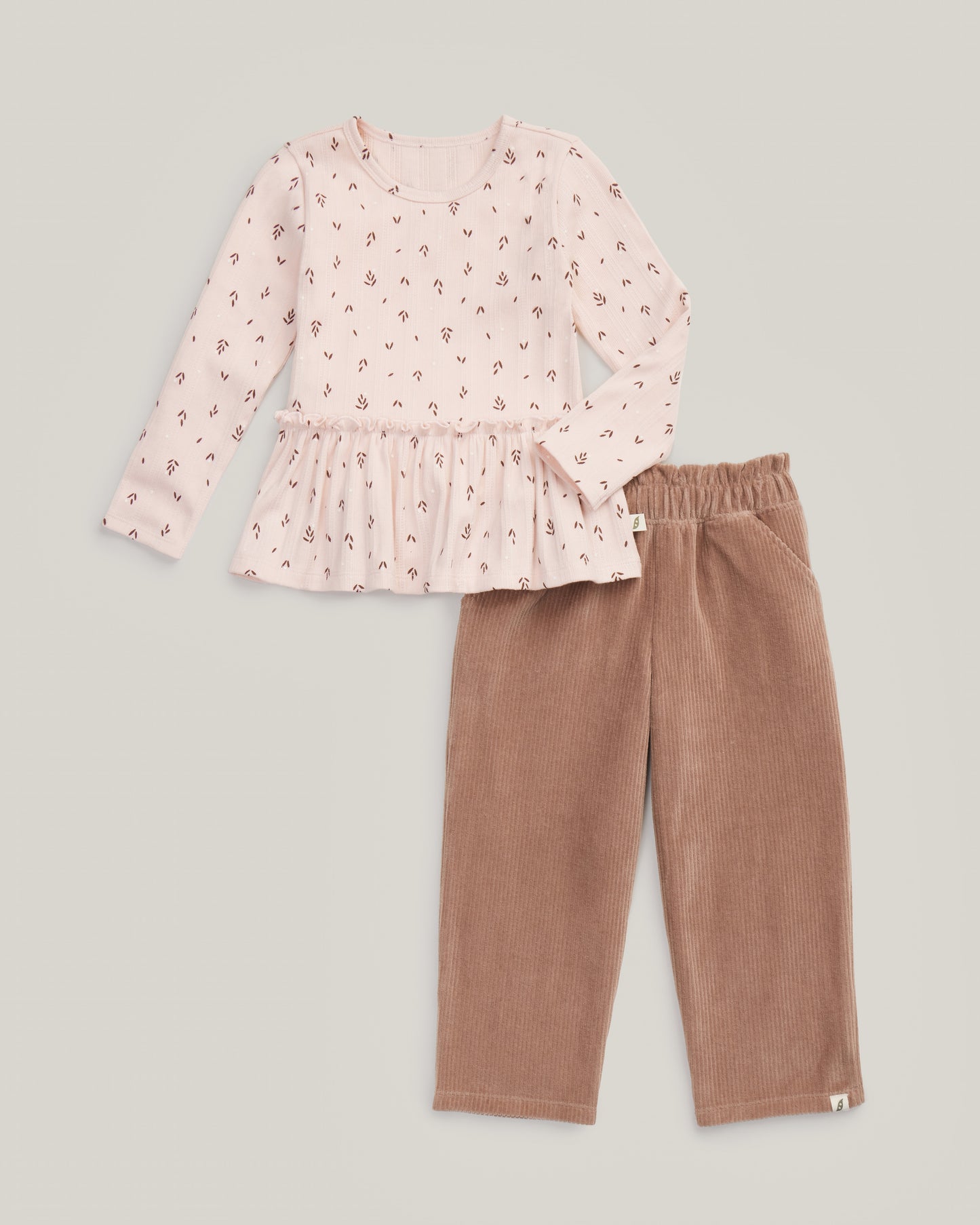 2-Piece Organic Cotton Peplum Long Sleeve Top and Corduroy Pants