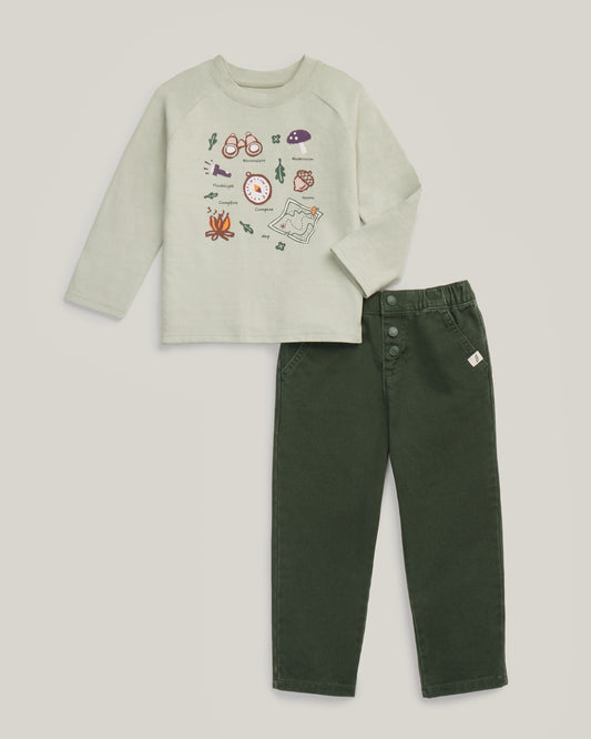 2-Piece Organic Cotton Graphic Long Sleeve Top and Denim Pant Set