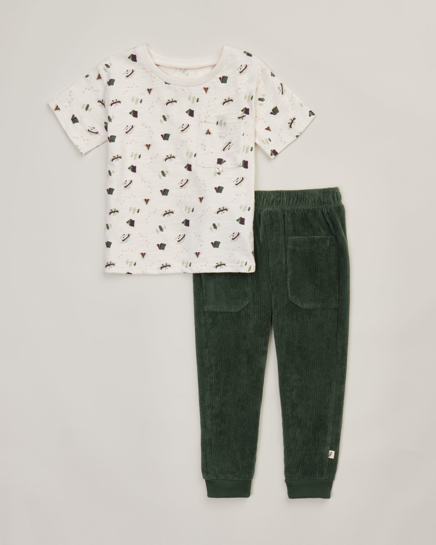 2-Piece Organic Cotton Printed Short Sleeve Top and Corduroy Jogger Set