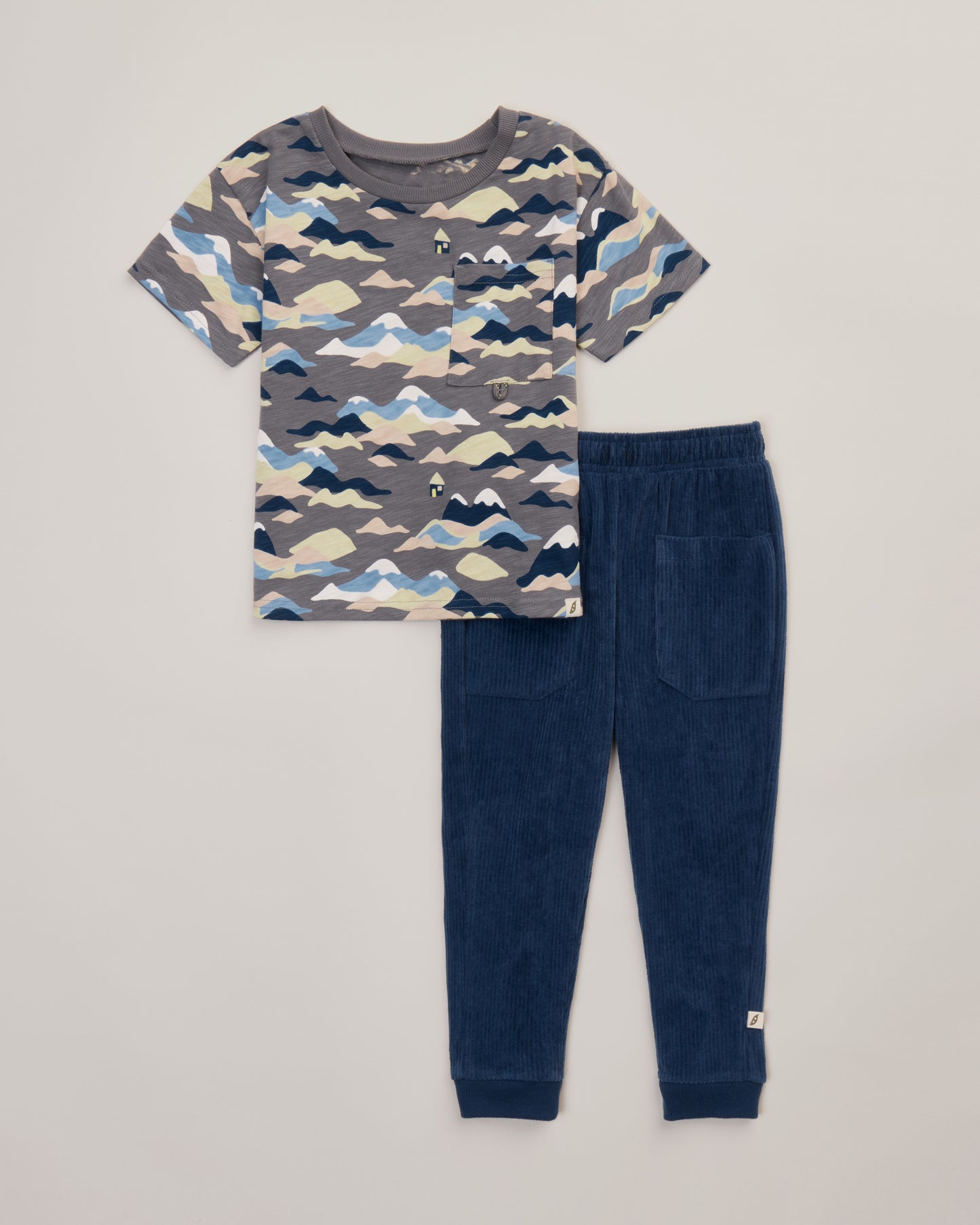 2-Piece Organic Cotton Printed Short Sleeve Top and Corduroy Jogger Set