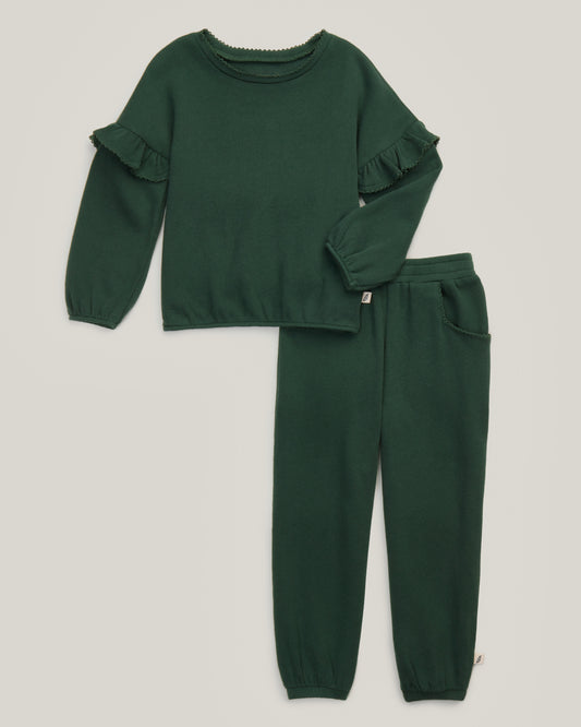 2-Piece Organic Cotton Ruffle Sleeve Hacci Top and Legging Set