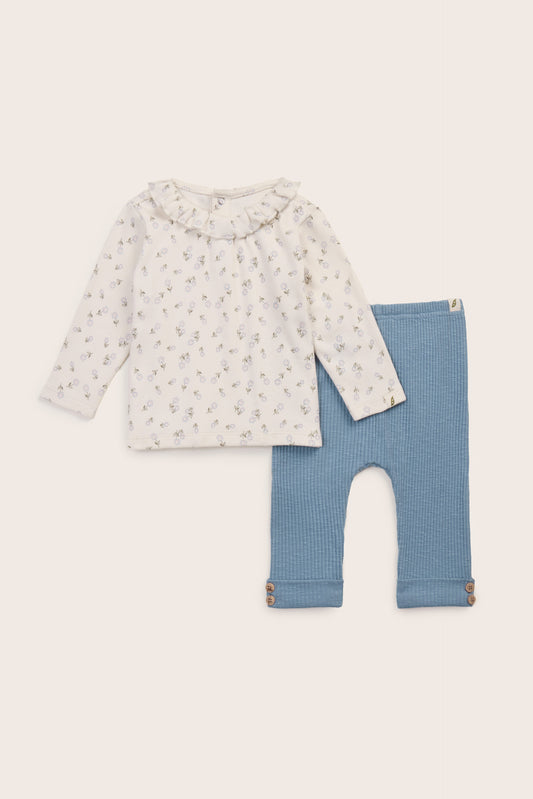 2-Piece Organic Cotton Ruffle Collar Top and Legging Set