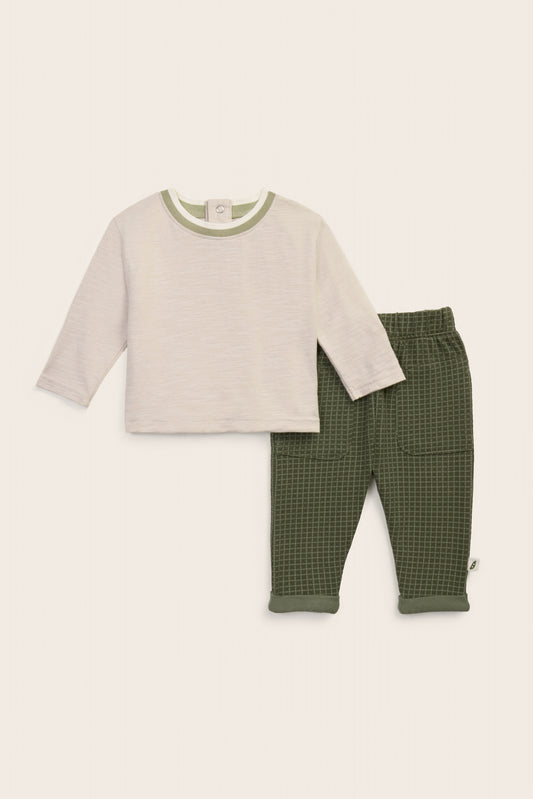 2-Piece Organic Cotton Two-Tone Collar Top and Jogger Set