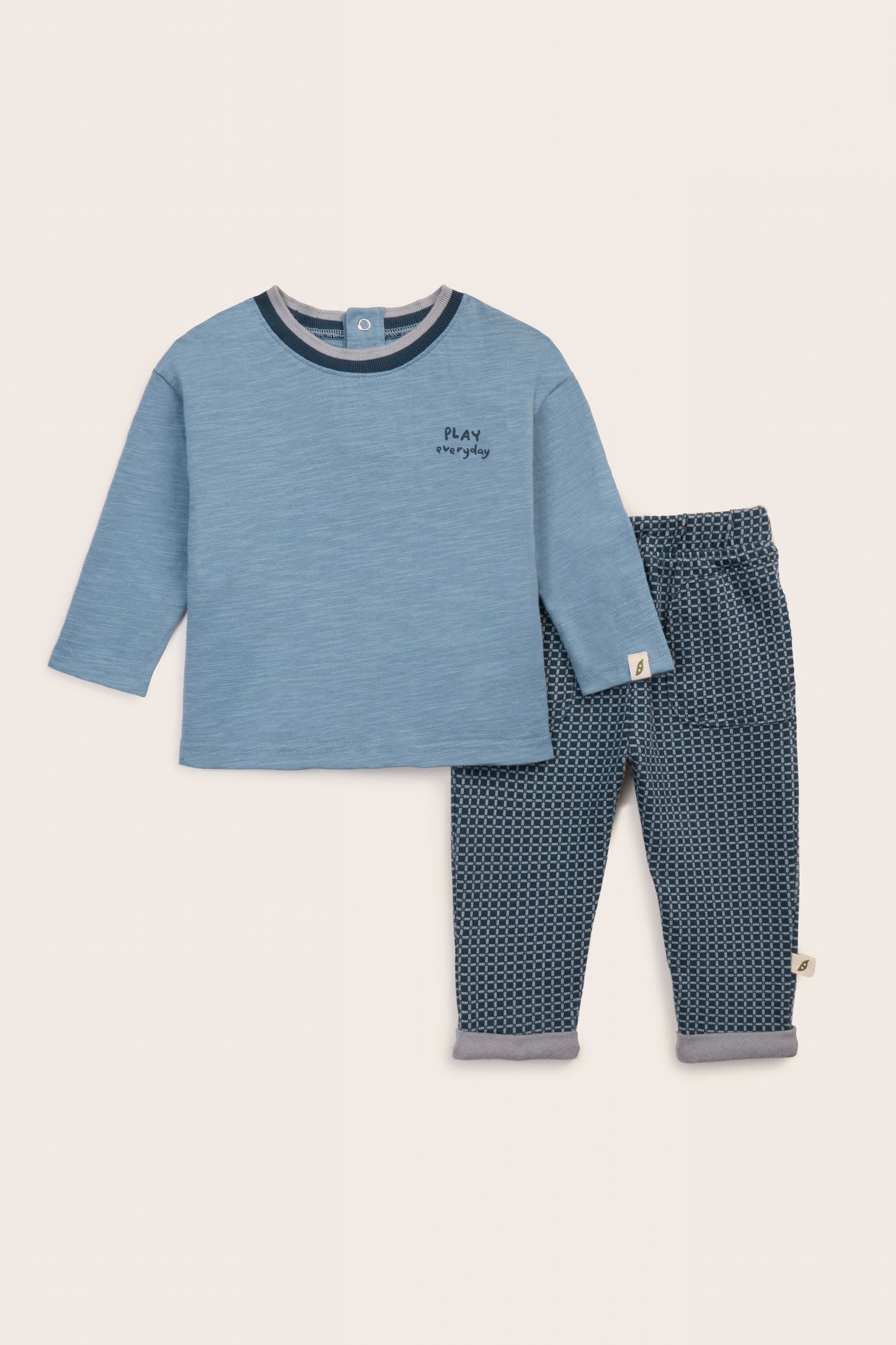 2-Piece Organic Cotton Two-Tone Collar Top and Jogger Set
