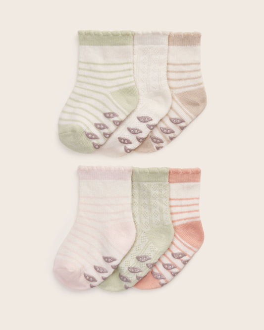 6-Pack Baby Girl Pointelle Trim Socks With Grips