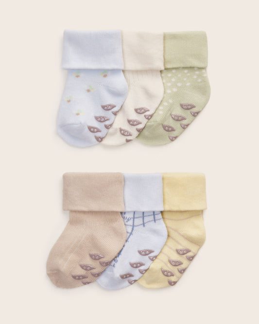 6-Pack Baby Boy Folded Cuff Socks With Grips