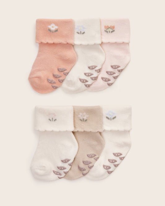 6-Pack Baby Girl Folded Scallop Cuff Socks With Grips