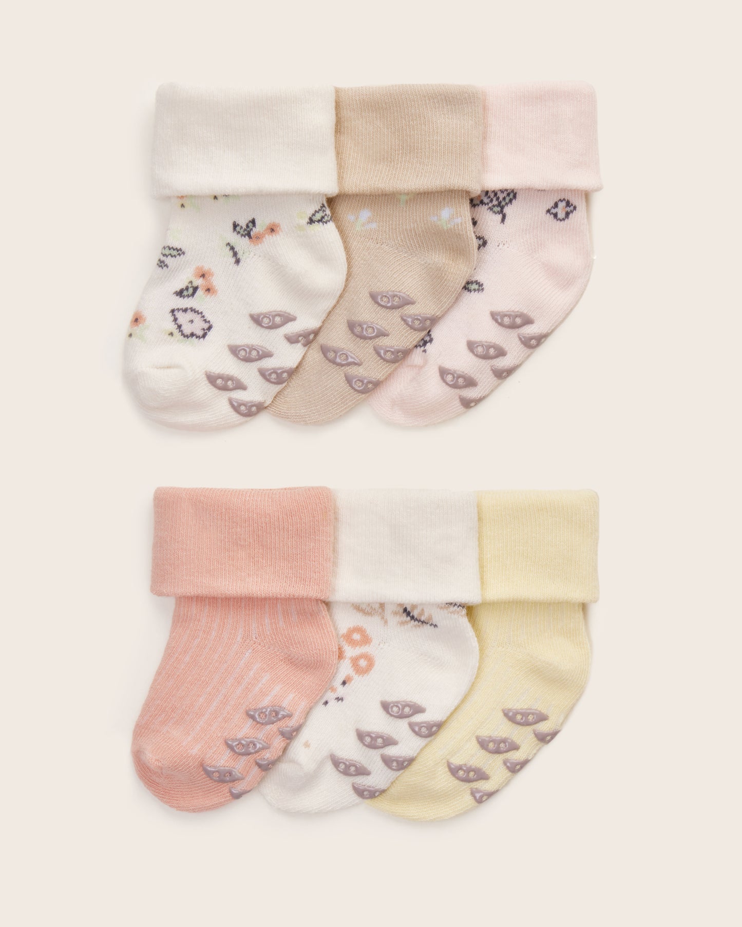 6-Pack Baby Girl Folded Cuff Socks With Grips