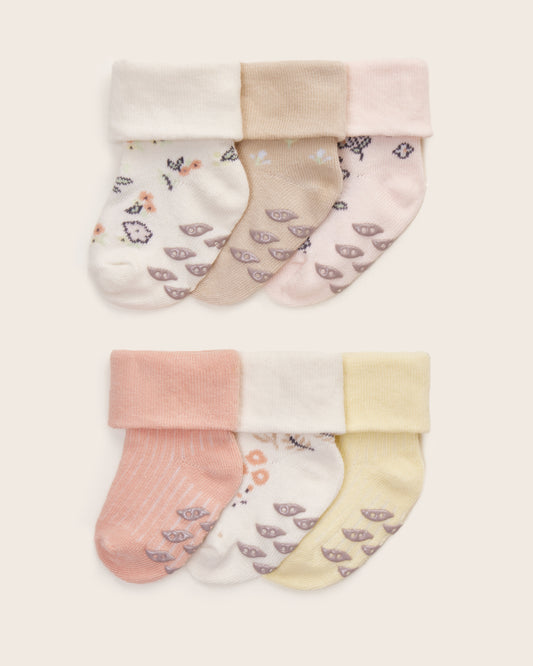 6-Pack Baby Girl Folded Cuff Socks With Grips