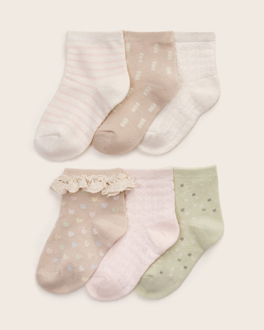 6-Pack Toddler Girl 1/4 Rib Cuff Socks