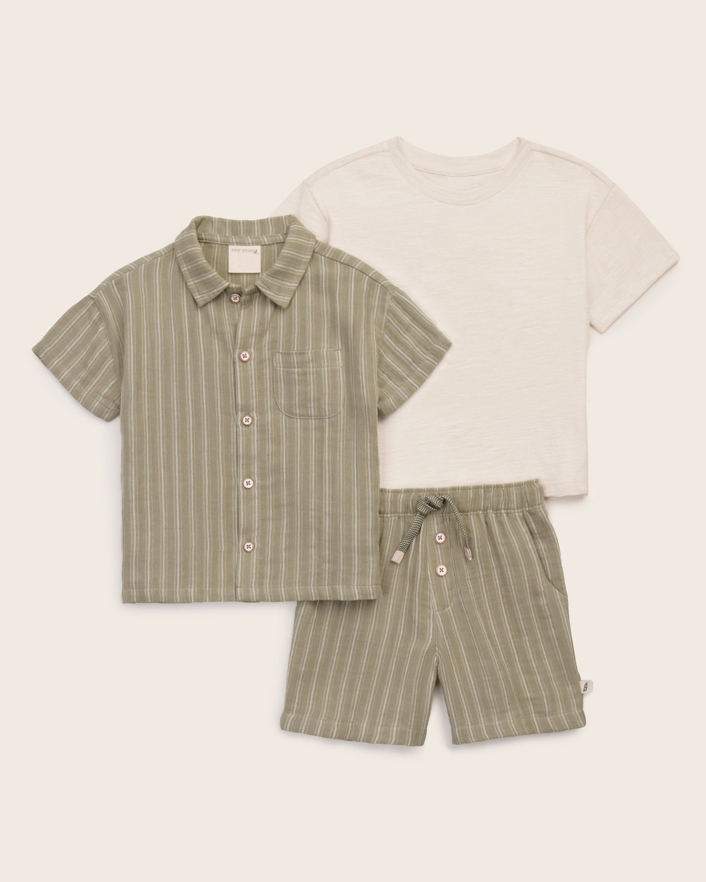 3-Piece Organic Cotton Button Down Shirt and Short Set