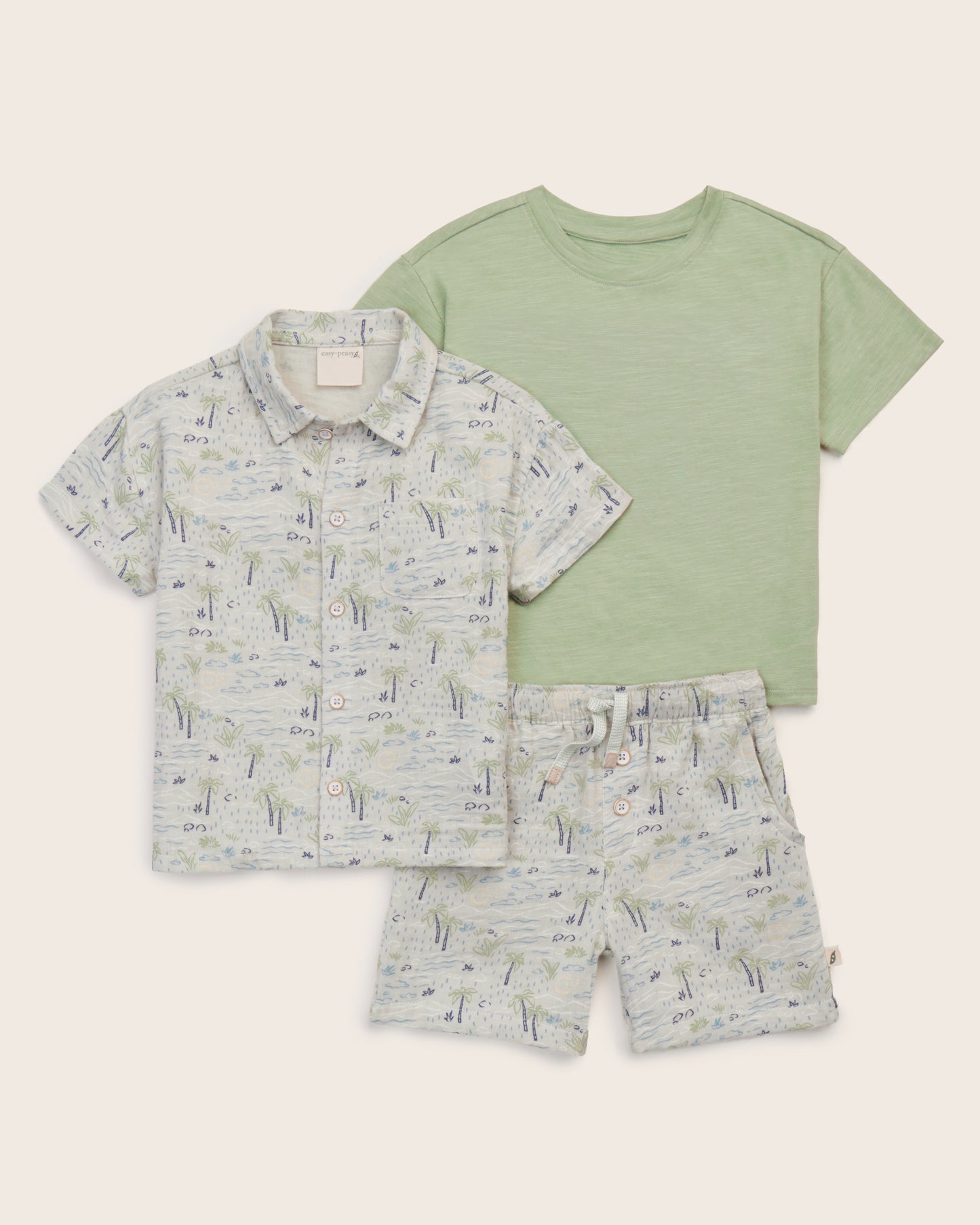 3-Piece Organic Cotton Button Down Shirt and Short Set