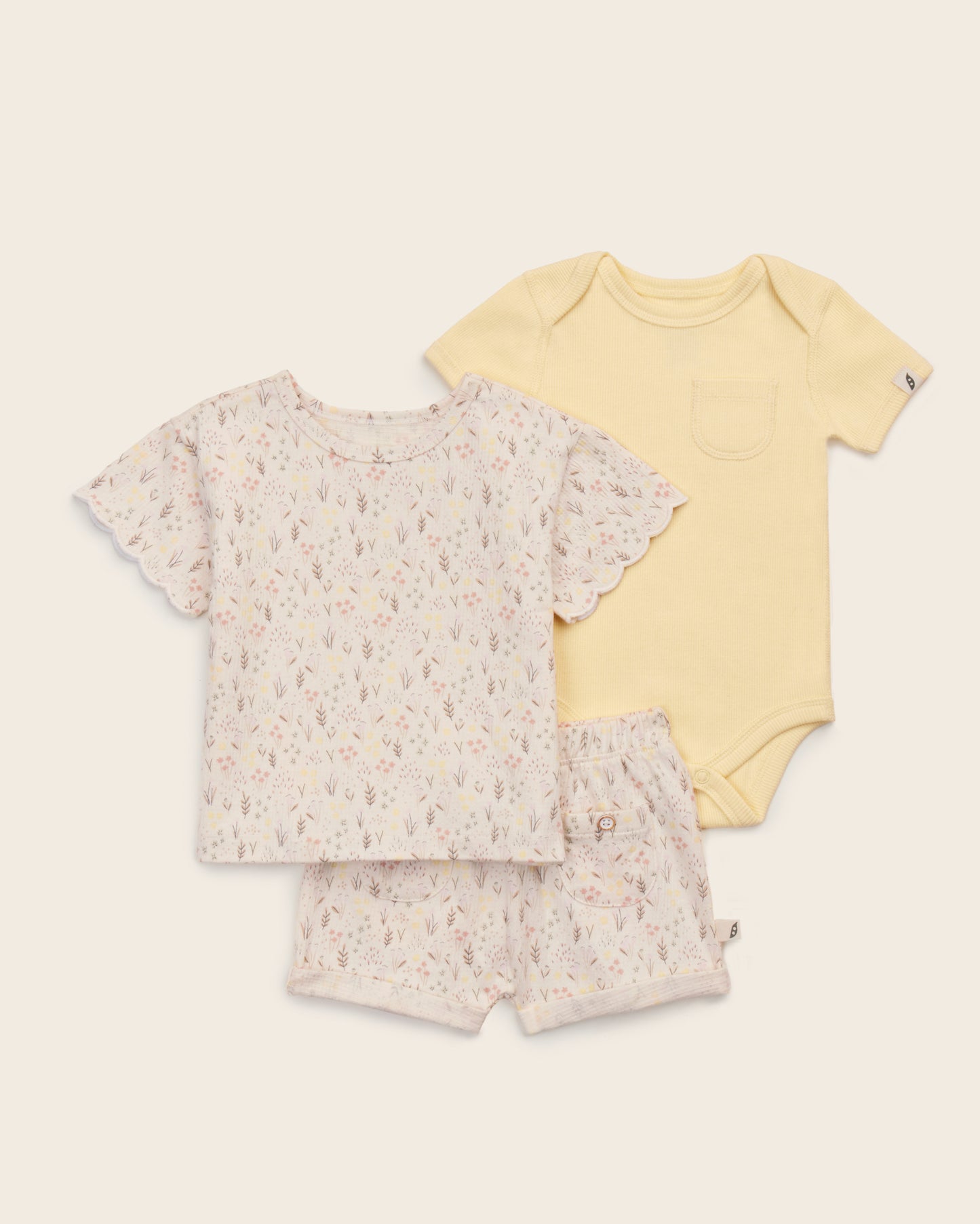 3-Piece Scalloped Sleeve and Bodysuit Set