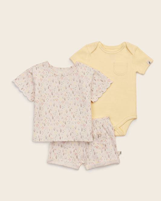 3-Piece Scalloped Sleeve and Bodysuit Set